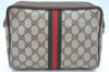 Authentic GUCCI Sherry Line Clutch Hand Bag Purse GG PVC Leather Brown K9487