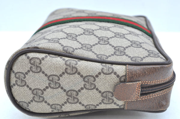 Authentic GUCCI Sherry Line Clutch Hand Bag Purse GG PVC Leather Brown K9487