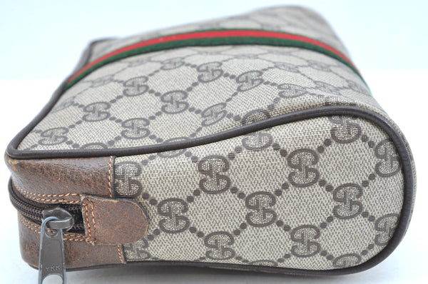 Authentic GUCCI Sherry Line Clutch Hand Bag Purse GG PVC Leather Brown K9487