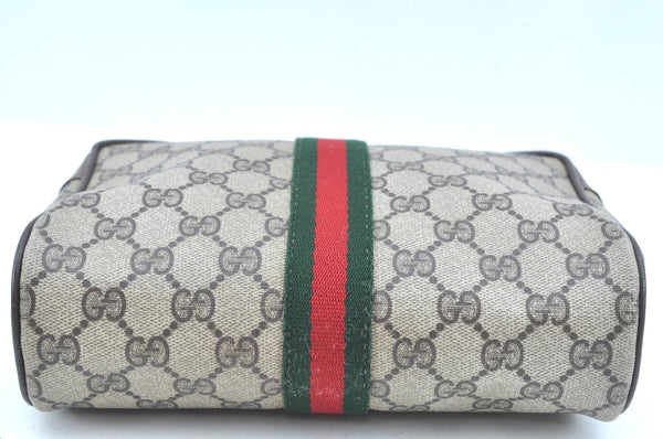 Authentic GUCCI Sherry Line Clutch Hand Bag Purse GG PVC Leather Brown K9487