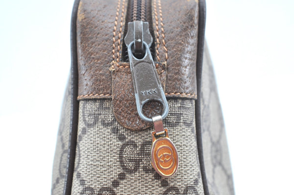 Authentic GUCCI Sherry Line Clutch Hand Bag Purse GG PVC Leather Brown K9487