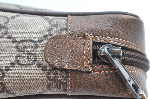 Authentic GUCCI Sherry Line Clutch Hand Bag Purse GG PVC Leather Brown K9487