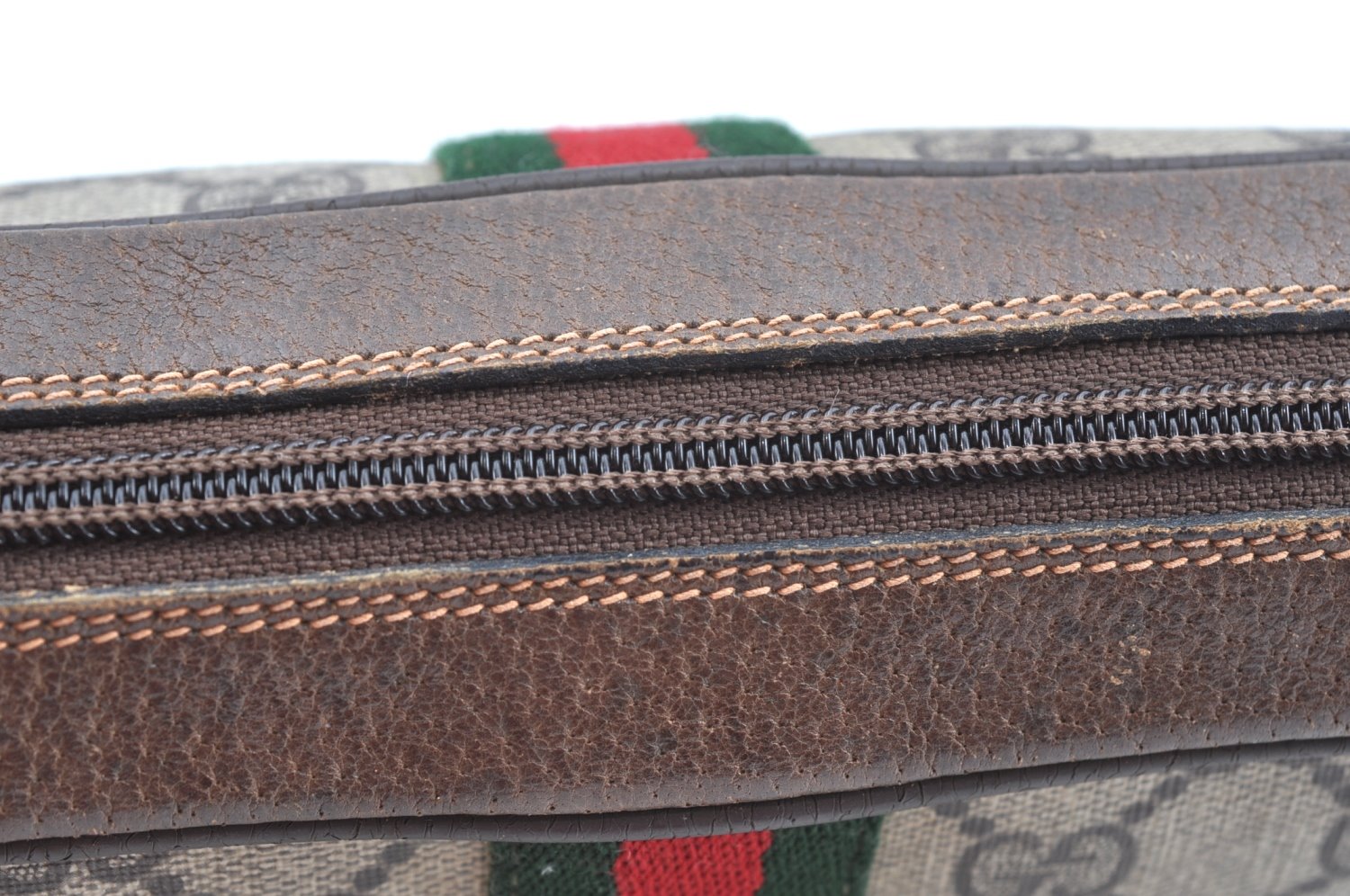 Authentic GUCCI Sherry Line Clutch Hand Bag Purse GG PVC Leather Brown K9487