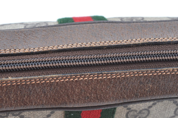 Authentic GUCCI Sherry Line Clutch Hand Bag Purse GG PVC Leather Brown K9487