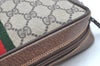Authentic GUCCI Sherry Line Clutch Hand Bag Purse GG PVC Leather Brown K9487