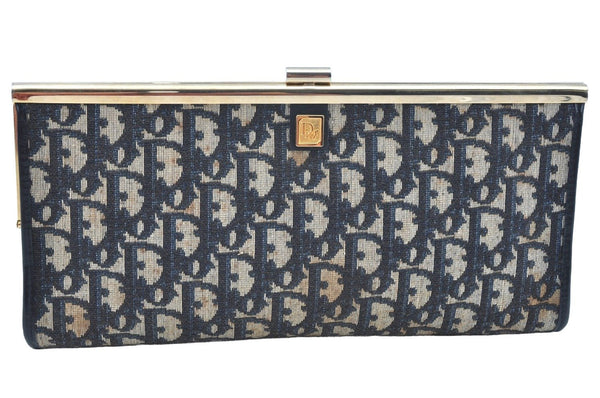 Authentic Christian Dior Trotter Clutch Bag Purse Canvas Leather Blue K9490