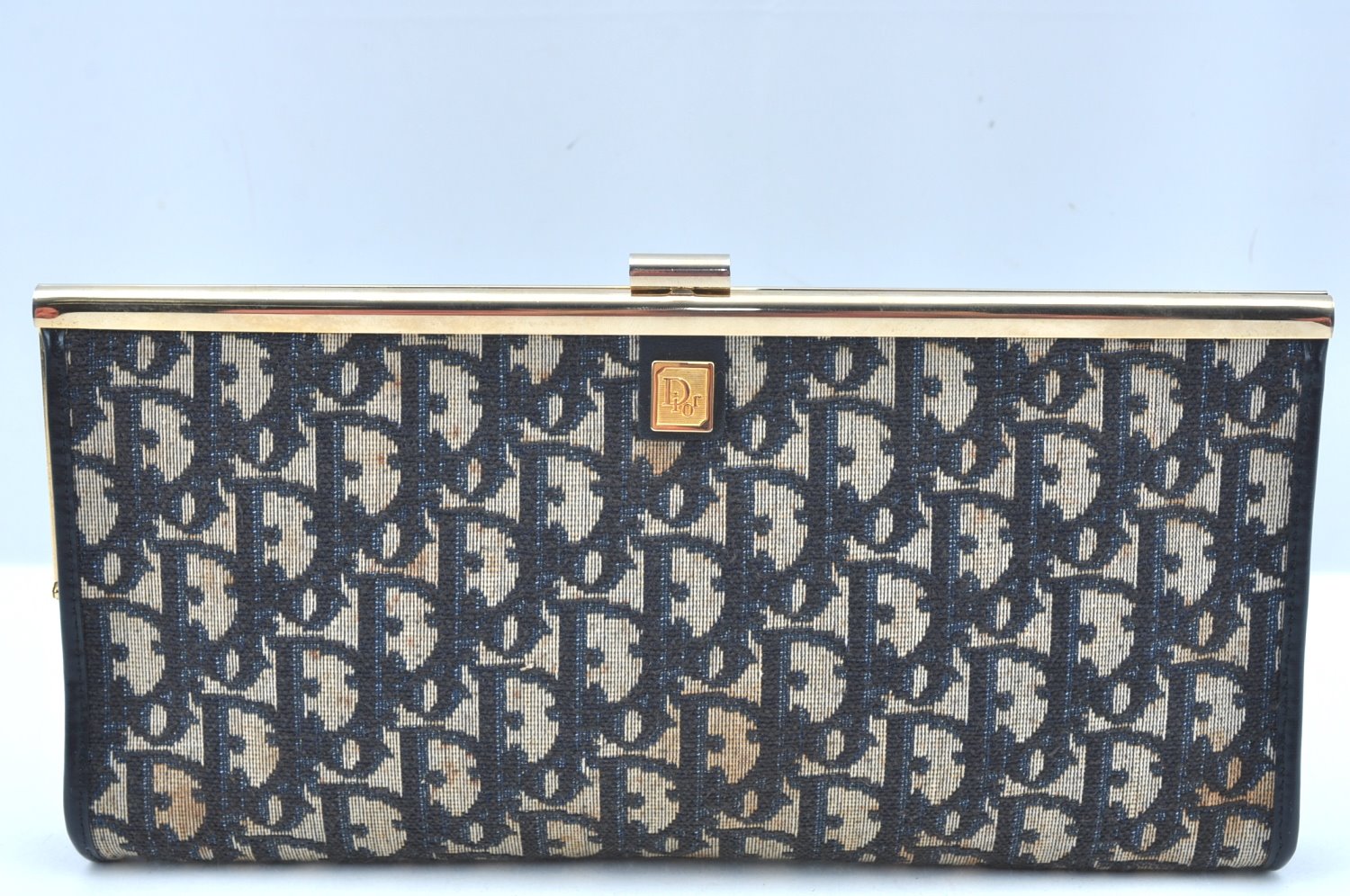 Authentic Christian Dior Trotter Clutch Bag Purse Canvas Leather Blue K9490