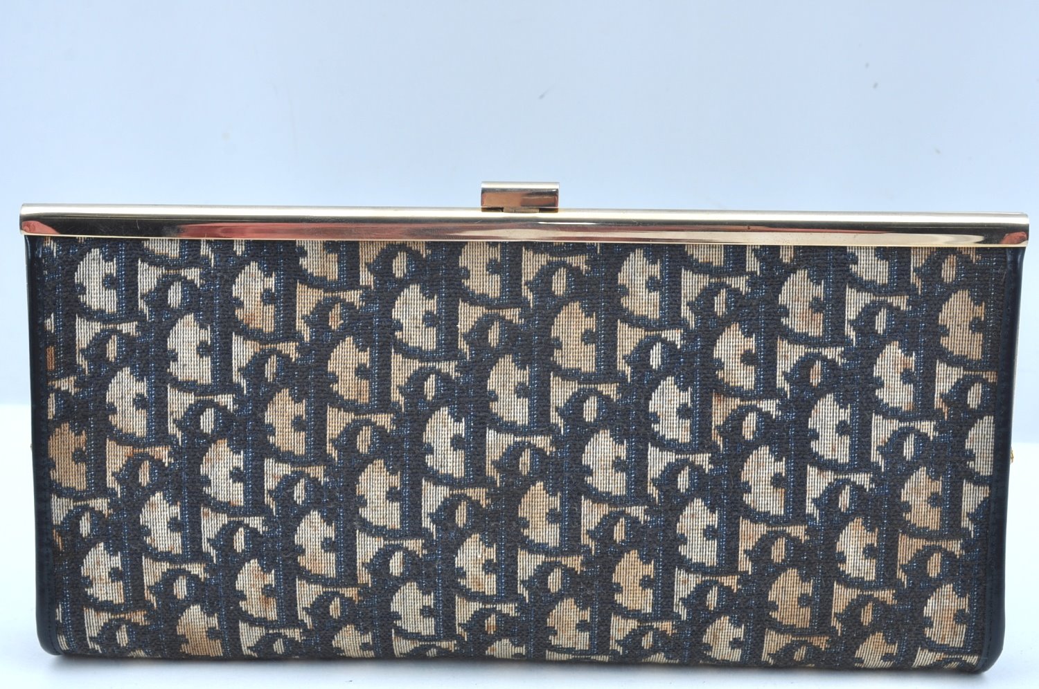 Authentic Christian Dior Trotter Clutch Bag Purse Canvas Leather Blue K9490
