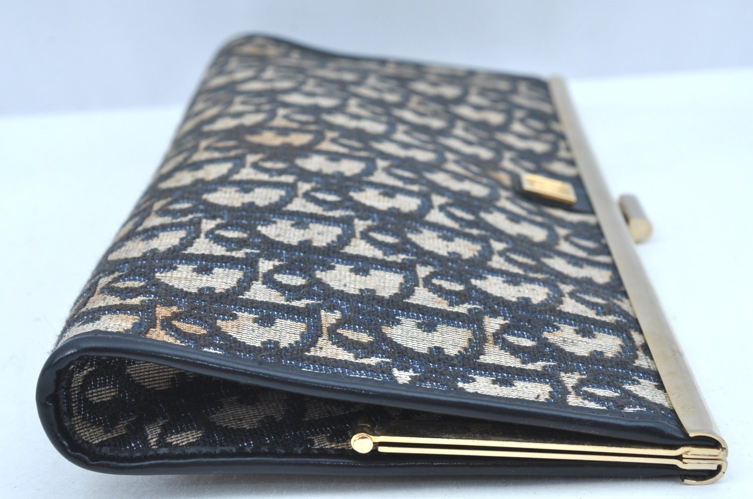 Authentic Christian Dior Trotter Clutch Bag Purse Canvas Leather Blue K9490