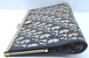 Authentic Christian Dior Trotter Clutch Bag Purse Canvas Leather Blue K9490