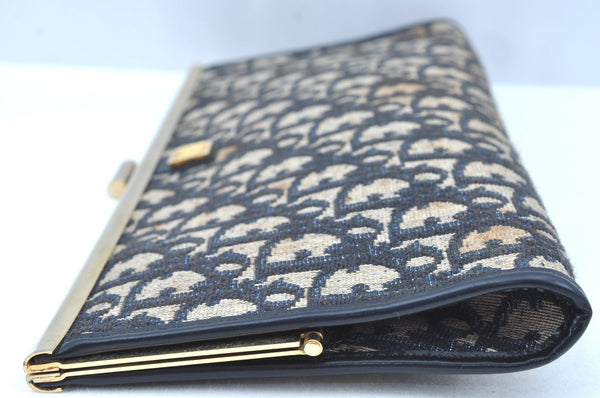 Authentic Christian Dior Trotter Clutch Bag Purse Canvas Leather Blue K9490