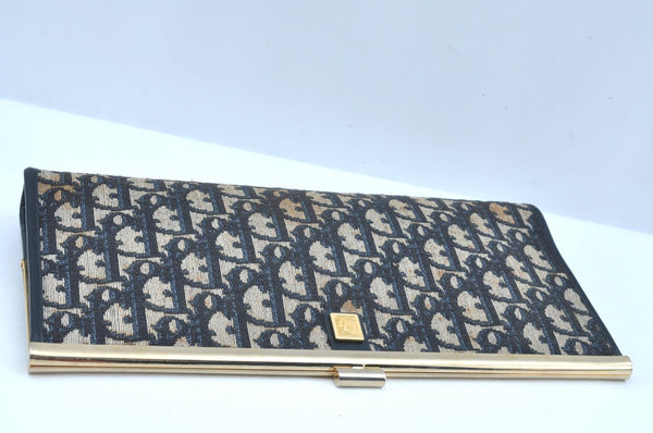 Authentic Christian Dior Trotter Clutch Bag Purse Canvas Leather Blue K9490
