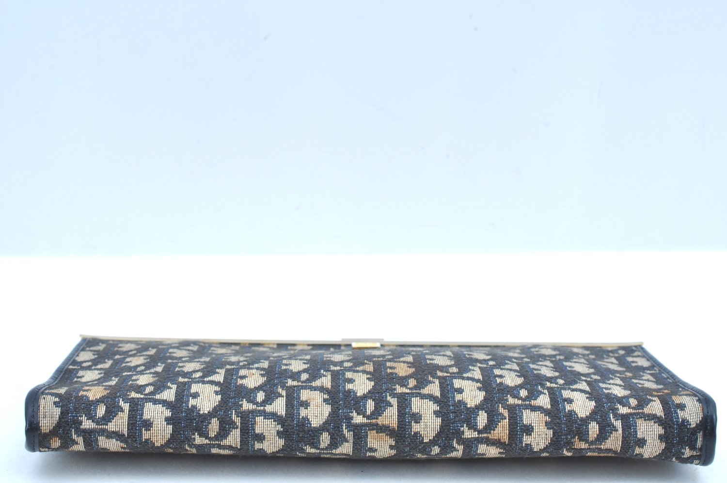 Authentic Christian Dior Trotter Clutch Bag Purse Canvas Leather Blue K9490