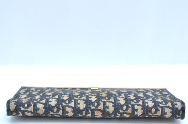 Authentic Christian Dior Trotter Clutch Bag Purse Canvas Leather Blue K9490
