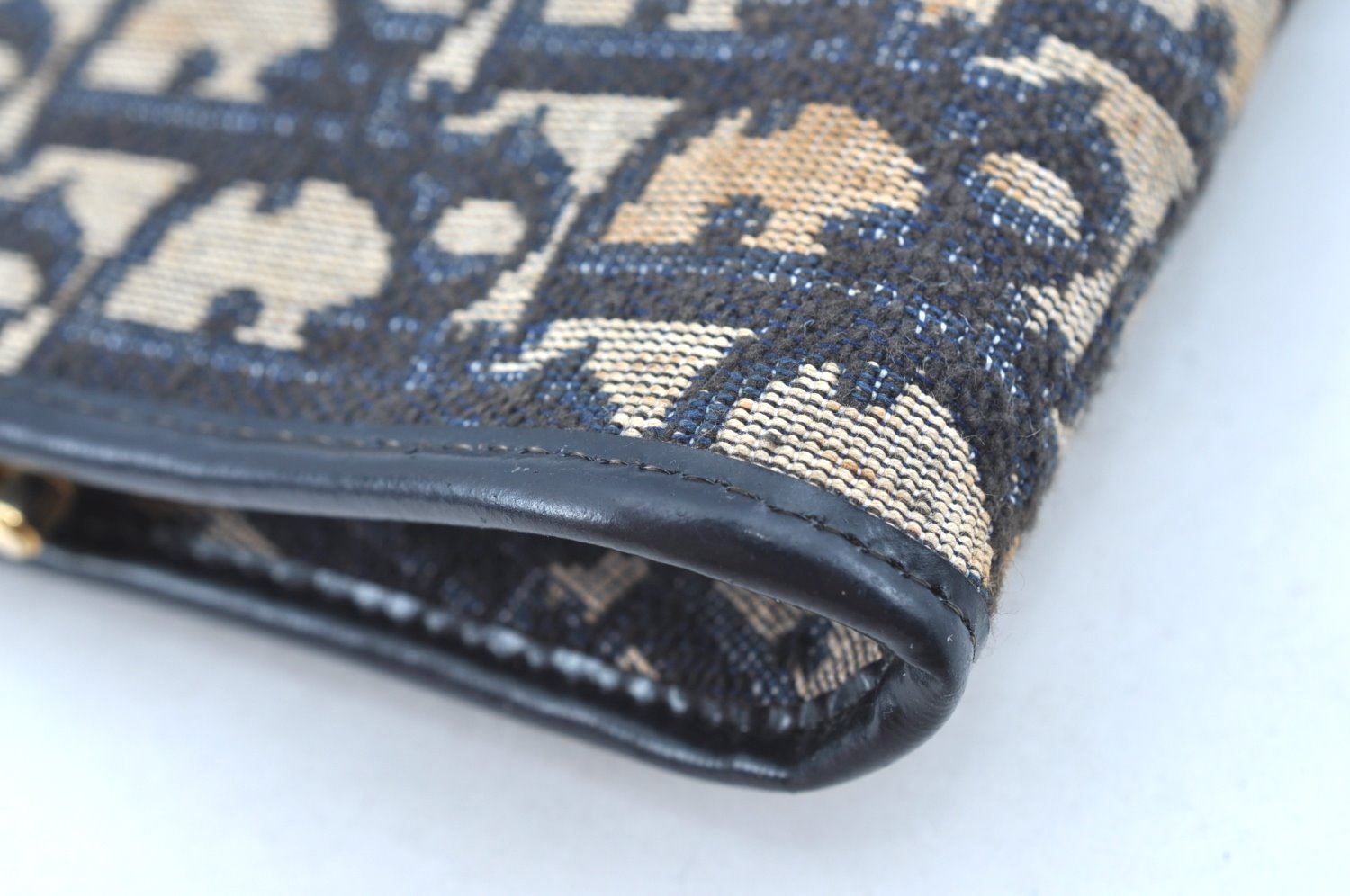 Authentic Christian Dior Trotter Clutch Bag Purse Canvas Leather Blue K9490