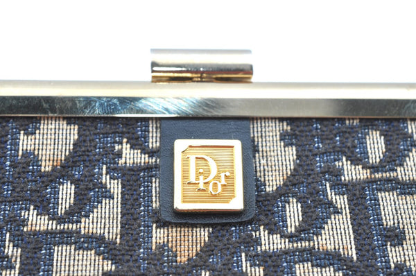 Authentic Christian Dior Trotter Clutch Bag Purse Canvas Leather Blue K9490