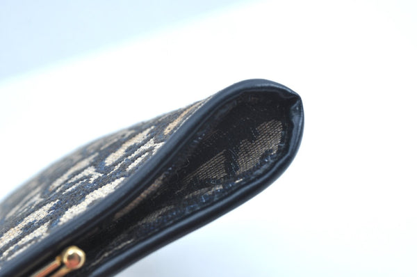 Authentic Christian Dior Trotter Clutch Bag Purse Canvas Leather Blue K9490