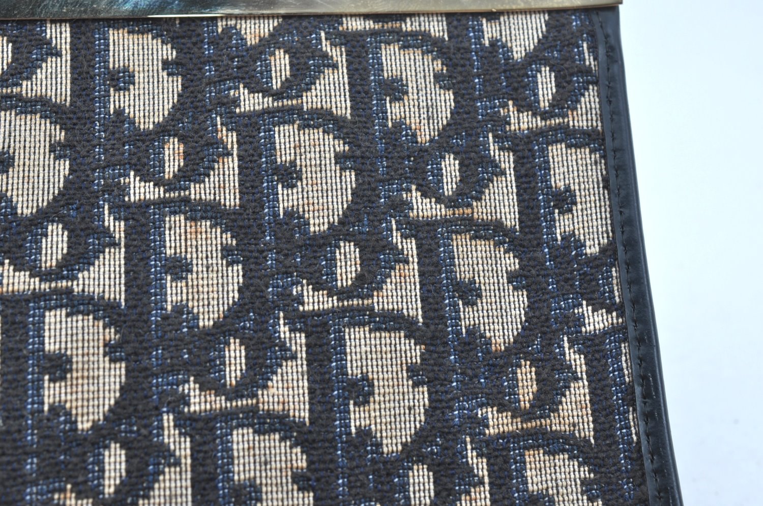 Authentic Christian Dior Trotter Clutch Bag Purse Canvas Leather Blue K9490