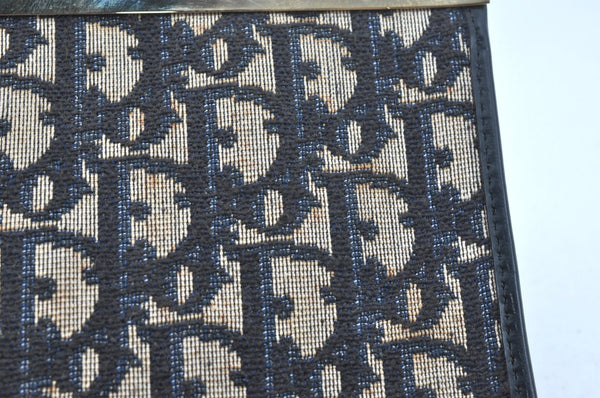 Authentic Christian Dior Trotter Clutch Bag Purse Canvas Leather Blue K9490
