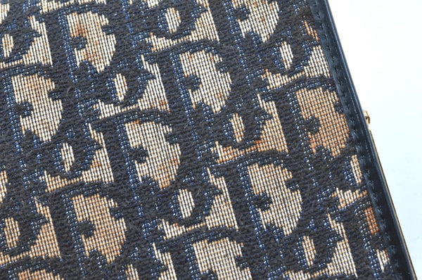 Authentic Christian Dior Trotter Clutch Bag Purse Canvas Leather Blue K9490