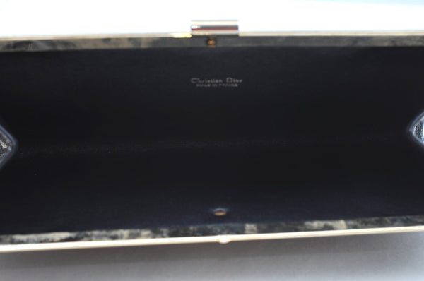 Authentic Christian Dior Trotter Clutch Bag Purse Canvas Leather Blue K9490