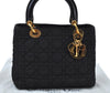 Authentic Christian Dior Lady Dior Nylon Cannage Hand Bag Black CD K9491