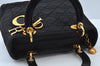 Authentic Christian Dior Lady Dior Nylon Cannage Hand Bag Black CD K9491