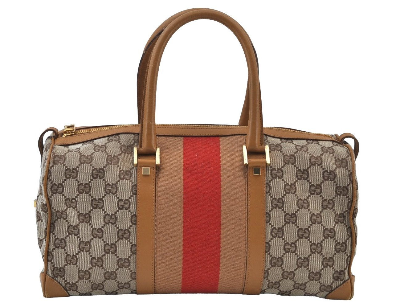 Authentic GUCCI Sherry Line Hand Bag GG Canvas Leather Brown Junk K9494