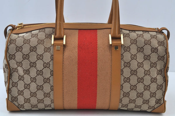 Authentic GUCCI Sherry Line Hand Bag GG Canvas Leather Brown Junk K9494