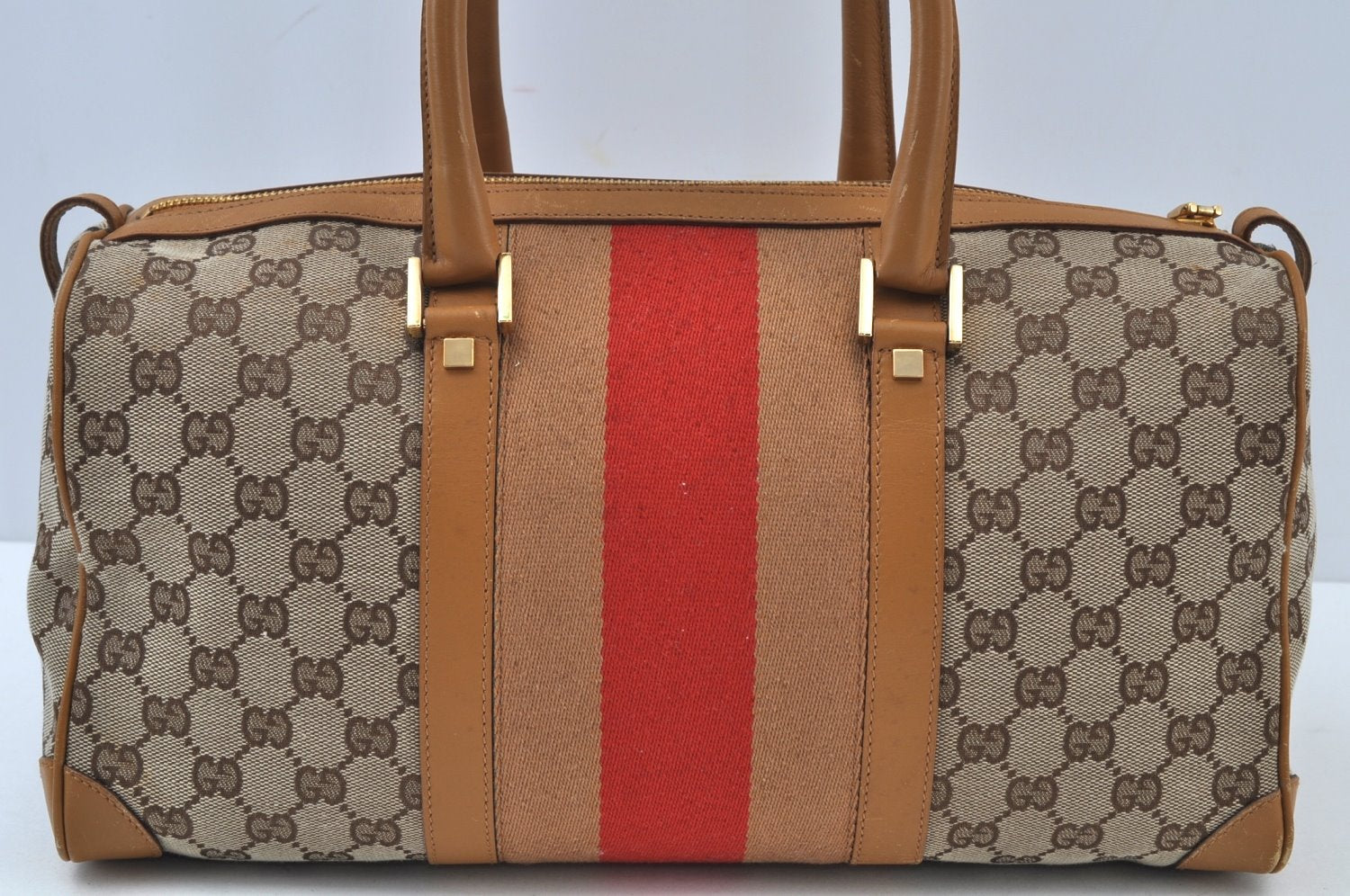 Authentic GUCCI Sherry Line Hand Bag GG Canvas Leather Brown Junk K9494