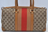 Authentic GUCCI Sherry Line Hand Bag GG Canvas Leather Brown Junk K9494