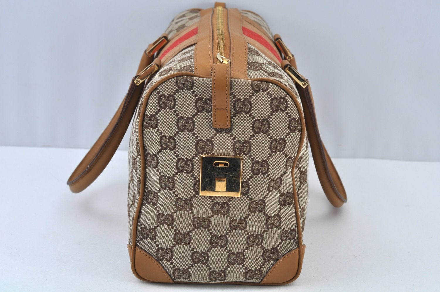 Authentic GUCCI Sherry Line Hand Bag GG Canvas Leather Brown Junk K9494