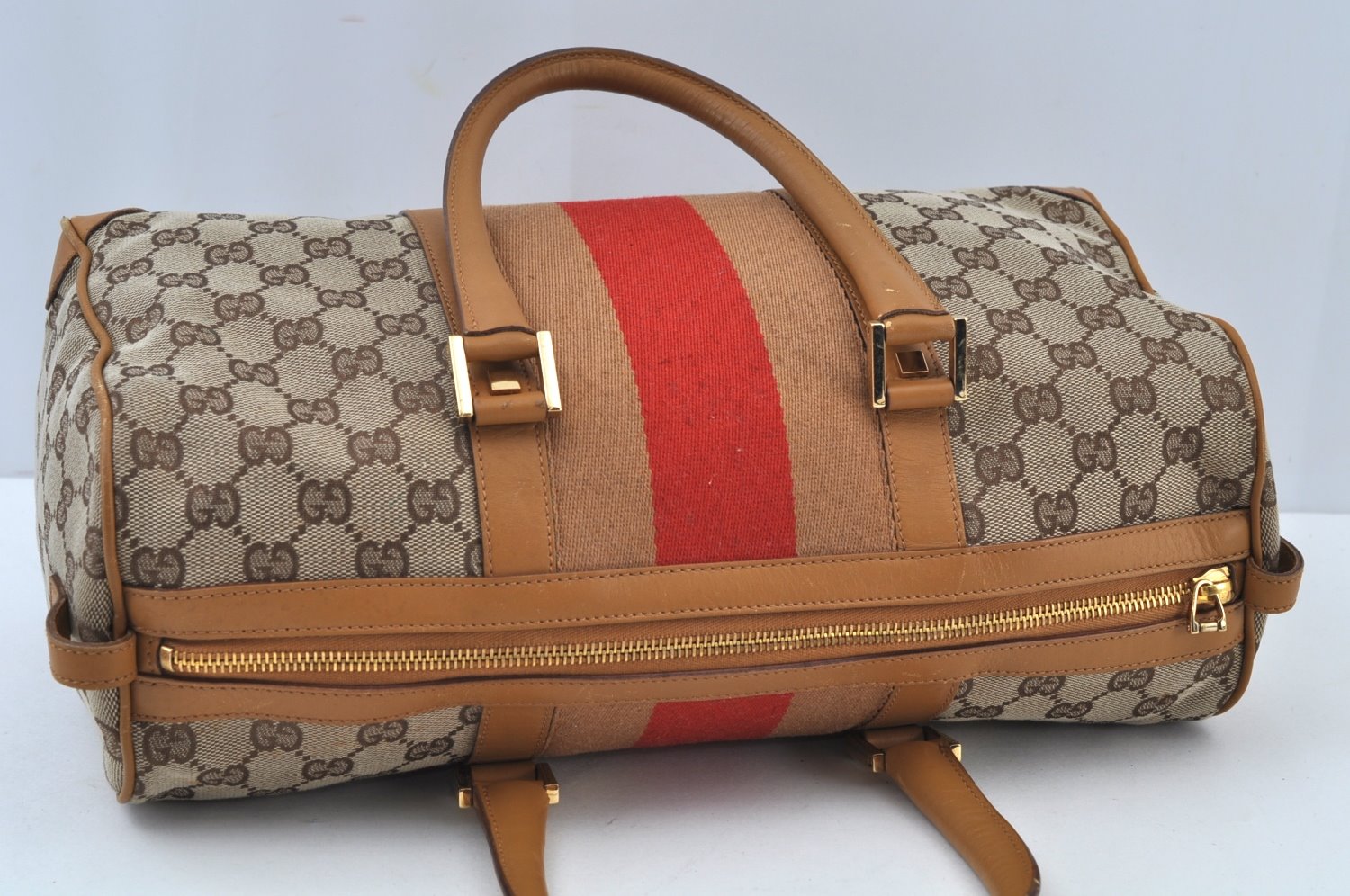 Authentic GUCCI Sherry Line Hand Bag GG Canvas Leather Brown Junk K9494