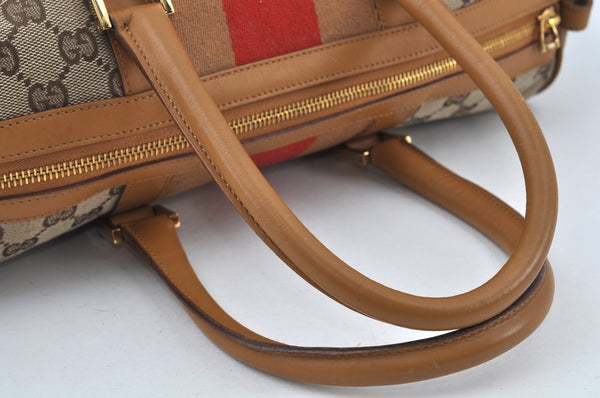 Authentic GUCCI Sherry Line Hand Bag GG Canvas Leather Brown Junk K9494