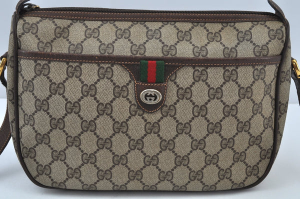 Authentic GUCCI Web Sherry Line Shoulder Cross Bag GG PVC Leather Brown K9500