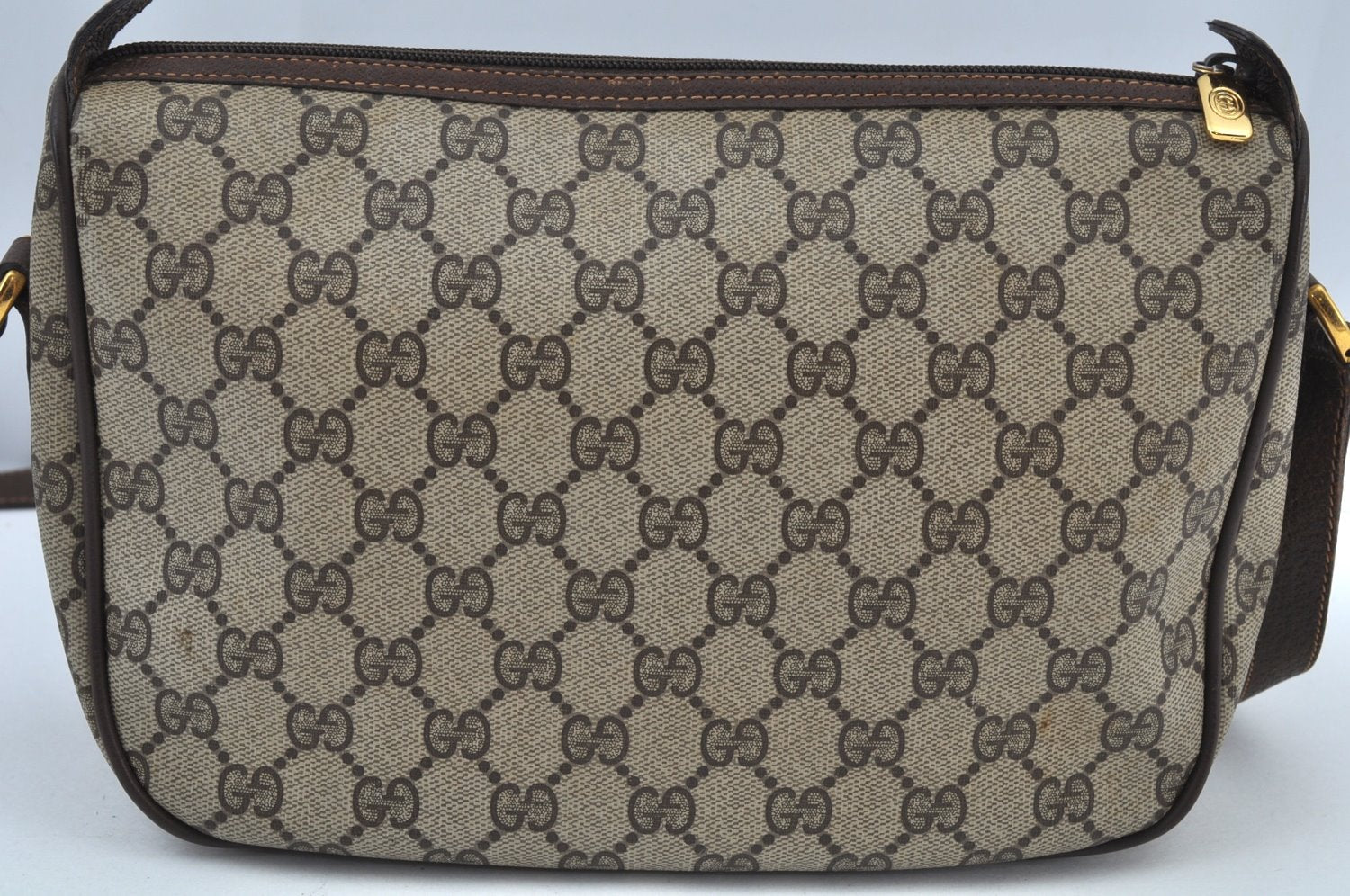 Authentic GUCCI Web Sherry Line Shoulder Cross Bag GG PVC Leather Brown K9500
