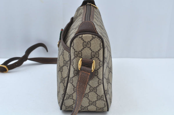 Authentic GUCCI Web Sherry Line Shoulder Cross Bag GG PVC Leather Brown K9500