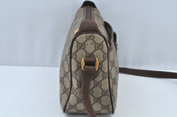 Authentic GUCCI Web Sherry Line Shoulder Cross Bag GG PVC Leather Brown K9500