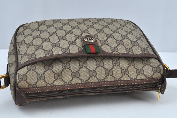 Authentic GUCCI Web Sherry Line Shoulder Cross Bag GG PVC Leather Brown K9500