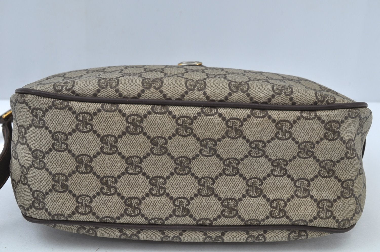 Authentic GUCCI Web Sherry Line Shoulder Cross Bag GG PVC Leather Brown K9500