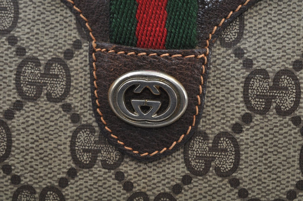 Authentic GUCCI Web Sherry Line Shoulder Cross Bag GG PVC Leather Brown K9500