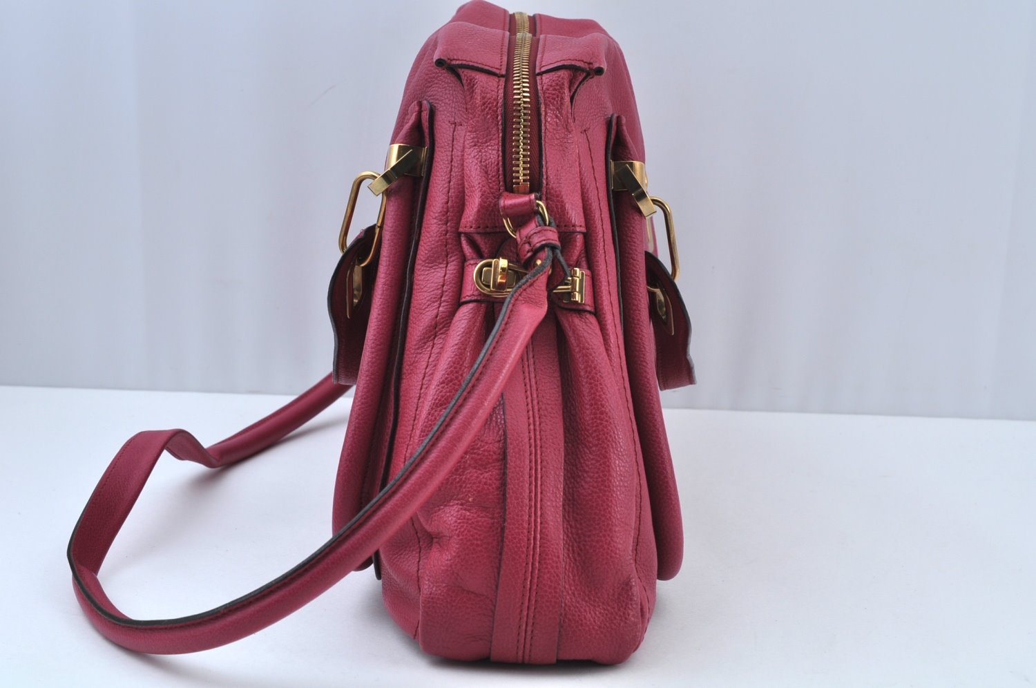 Authentic Chloe Paraty Large 2Way Shoulder Tote Bag Leather Pink K9501