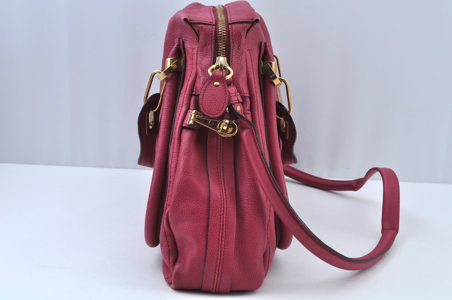 Authentic Chloe Paraty Large 2Way Shoulder Tote Bag Leather Pink K9501