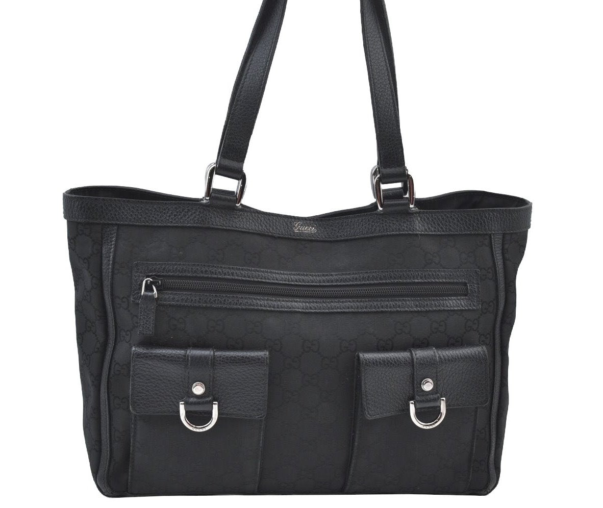 Authentic GUCCI GG Abbey Shoulder Tote Bag Nylon 268639 Black K9506
