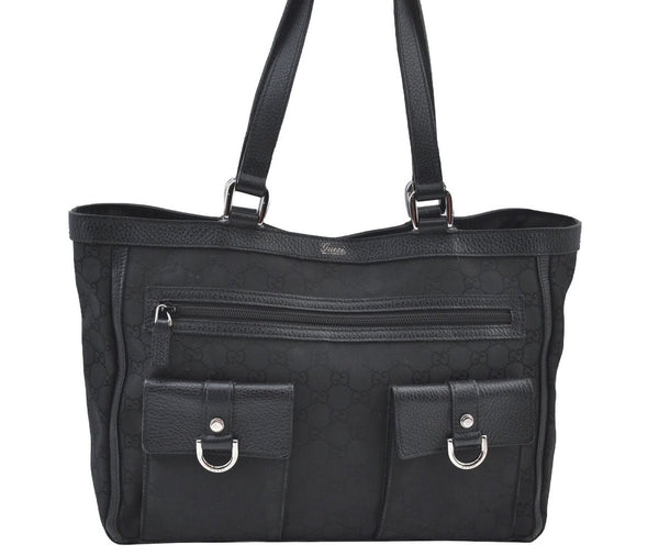 Authentic GUCCI GG Abbey Shoulder Tote Bag Nylon 268639 Black K9506