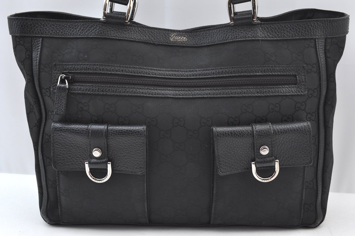 Authentic GUCCI GG Abbey Shoulder Tote Bag Nylon 268639 Black K9506