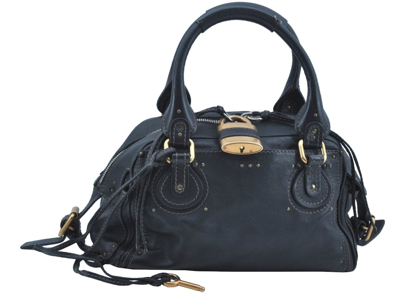 Authentic Chloe Paddington Leather Shoulder Hand Bag Black K9512