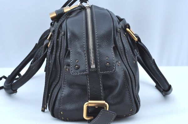 Authentic Chloe Paddington Leather Shoulder Hand Bag Black K9512