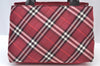 Authentic BURBERRY BLUE LABEL Check Hand Bag Nylon Leather Bordeaux Red K9513