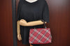 Authentic BURBERRY BLUE LABEL Check Hand Bag Nylon Leather Bordeaux Red K9513